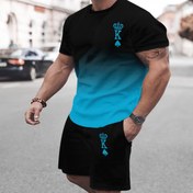 Resim Erkek Baskılı Kısa Kollu T-Shirt + Şort Seti Rahat Spor Takımı Nefes Alabilir Açık Hava Eğlence T-Shirt Beş Pan Şort Seti Yaz 3D Baskı Seti Erkek Yetişkin Babalar Günü Hediyesi 