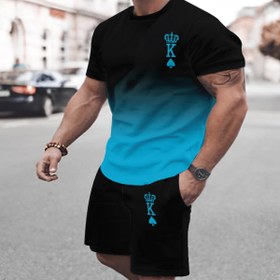 Resim Erkek Baskılı Kısa Kollu T-Shirt + Şort Seti Rahat Spor Takımı Nefes Alabilir Açık Hava Eğlence T-Shirt Beş Pan Şort Seti Yaz 3D Baskı Seti Erkek Yetişkin Babalar Günü Hediyesi 