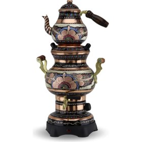 Resim Gül Çiçek Topak Elektrikli Isı Ayarlı Minik Bakır Semaver 