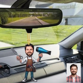 Resim Kuaför Tasarımlı Ahşap Araba Dikiz Ayna Süsü 