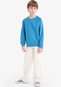 Resim DeFacto Bisiklet Yaka Basic Düz Okul Sweatshirt Erkek Çocuk 