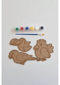 Resim Boya, Eğlen, Keşfet - Çocuklar İçin Eğitici Kanat Hayvanları 3 Adet Ahşap Boyama Seti 