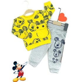 Resim Masaldünyasıbursa Mickey Mouse Baskılı Cep Detaylı Unisex Alt Üst Takım 3-12 Ay 