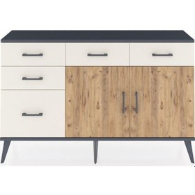 Resim Arges Konsol 2 Raflı 5 Çekmeceli 2 Kapaklı 132x30x83 Antrasit-çam/aytaşı Çam/aytaşı 