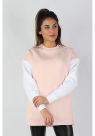 Resim Kadın Kolları Renkli Sweatshirt Pembe 