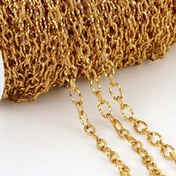 Resim 1 Metre Paslanmaz Çelik Büküm Zincir, Altın Renkli, 0.8+1.1cm Oval Bağlantı Kaynaklı DIY Takı Yapım Aksesuarları İçin Kolye veya bilezik zinciri yapım işlemleri üzerine uzmanlaşmış paslanmayan kaliteli ürün. Elmas taşlarıyla süslenebilir, örgü desenli çağdaş takılar oluşturmakta idealdir 