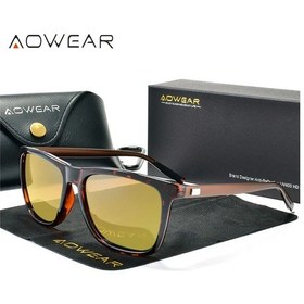 Resim Aowear Hd Polarize Gece Görüş Gözlüğü Kadınlar İçin Kare Sarı Gece Sürüş Aowear Brown Night Vision Altın 