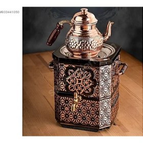 Resim Elektrikli Nostaljik Çay Semaveri-Bakır Çay Semaveri Demlik Hediye 