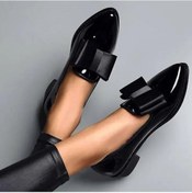 Resim Yeni Kadın Loafer'lar Yay Dekor Sivri Burun Düz Ayakkabılar Kadınlar İçin Patent Deri Sığ Ağızlı Günlük Günlük Ayakkabılar Siyah 