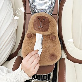 Resim Sevimli Karikatür Araba Mendil Kutusu Yaratıcı Kısa Peluş Mendil Kutusu Araba Koltuğu Mendil Kutusu 