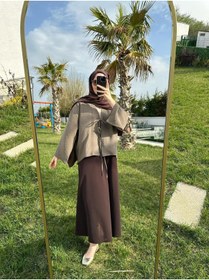 Resim SAMSA önü bağlamalı 2 bağcıklı kimono gömlek modern tesettür şık yeni sezon etek üstü kimono 