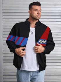 Resim indispensablely Unisex Uzun Koll Fermuarlı Baskılı Rüzgarlik - Siyah 