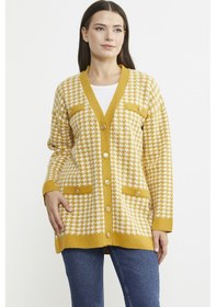 Resim Kazayağı Motif Oversize Triko Ceket - Güneş 001 