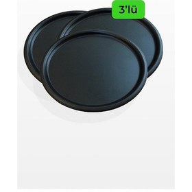 Resim 3'lü Siyah Yuvarlak Tepsi, Tek Kişilik Çay Ve Kahve İkramlık Servis Sunum Tepsisi 22cm, Çeyizlik Siyah 