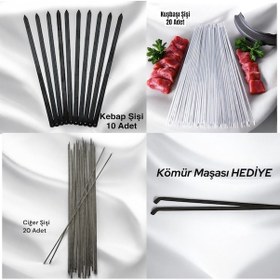 Resim Mangal Seti 55cm -10 Adana Kebap Kıyma Şişi-20kuşbaşı Tavuk Şişi-20 Ciğer Şişi ,kömür Maşası Hediye 