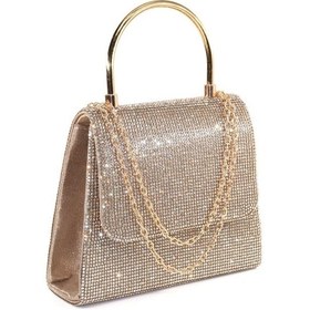 Resim Keeba Gold Taşlı Abiye Çanta Altın Kadın Abiye Çanta Gold Abiye Çanta Davet Gece Clutch Çanta 