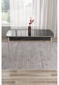 Resim Canisa Nira Serisi 70x114 Mdf Siyah Mermer Desen Mutfak Masa Takımı 6 Antrasit Sandalye Krom Detay Masa Siyah Mermer Antrasit Sandalye Ayaklar Krom 