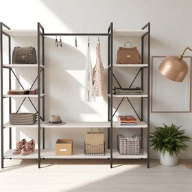 Resim Mobitopya Nilamu Beyaz Elbise Dolabı | Metal Gövdeli Açık Askılık & Organizer Dolap 175*170*34 Cm 