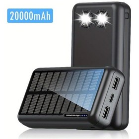 Resim Dashanshop Poerunı Solar Power Bank Black 20000mah Büyük Kapasiteli Taşınabilir Şarj Cihazı Usb Çıkışlı Ve Işık Dış Mekan Hiking İçin Alt N 