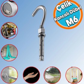 Resim Nzb Kancalı Çelik Dübel Hamak Salıncak Boks Torbası Lamba Avize Için Gömlekli Açık Ağız Kanca M6 