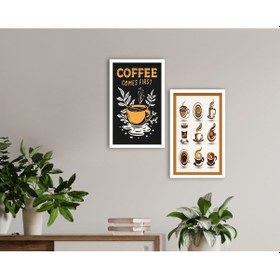 Resim Bk Home Coffee Tasarımlı Dekoratif 2'Li Ahşap Beyaz Çerçeveli Tab (551047940) 