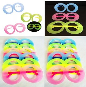 Resim Fosforlu Oval Model Glow Parti Gözlüğü Karanlıkta Yanan Gözlükler 12 Adet 