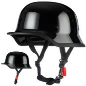 Resim L Matte Black Alman Asker Kask Motosiklet Harley Retro Yarım Siyah 