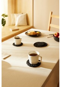 Resim Ocean Home Textile 4'lü Siyah Renk Motifli Rafya Bardak Altlığı Ø 11 cm 