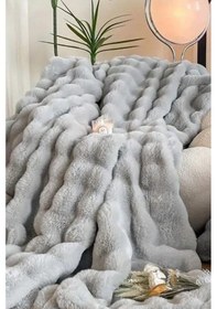 Resim Tomris Tavşan Tüyü Çift Kişilik Yatak Örtüsü 220x240 Cm Gri Gri 