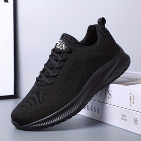 Resim Erkekler için Nefes Alabilir File Koşu Ayakkabıları - Siyah, Koku Önleyici, Kaymaz Yumuşak Tabanlı Spor Sneakerlar Her Mevsim İçin, Günlük Baba Ayakkabıları 