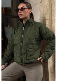 Resim Madmext Haki Dik Yaka Kapitone Kadın Mont Mg2568 Haki 