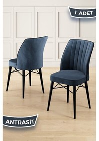 Resim Canisa Nuna Serisi 1 Adet Gri Mutfak Sandalyesi Babyface Kumaş Siyah Gürgen Ayaklı Sandalye Sandalye Antrasit Ayaklar Siyah 