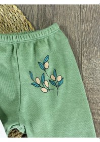 Resim Zeytin Baskılı Yenidoğan Organik Pamuk Erkek Bebek Patikli Eşofman 3lü Set Çok Renkli 