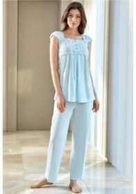 Resim Bone Club 4520 Turkuaz Hamile Lohusa Dantelli Pijama Takım 