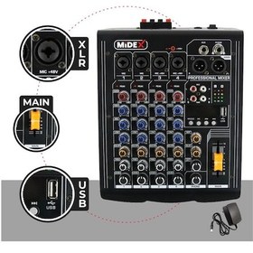 Resim Midex MP-400 Amfili Power Mikser 2x200 WATT 4 Kanal (Bluetooth US Efekt Kayıt) 
