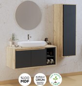 Resim BALNEOM Gül 90 Cm Demonte Lavabolu Banyo Dolabı Ayna Lavabo Boy Dolabı 