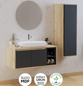 Resim BALNEOM Gül 70 Cm Demonte Lavabolu Banyo Dolabı Ayna Lavabo Boy Dolabı 