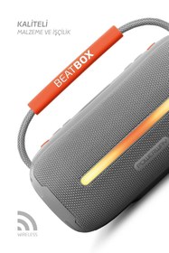 Resim Powerway Beatbox Gri Led Işıklı Dayanıklı Ses Bombası Usb Sd Aux Fm Radyo Bluetooth Hoparlör 