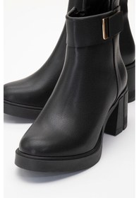 Resim Luvishoes Luvi Shoes Rashe Siyah Tokalı Kadın Kalın Topuklu Bot Siyah 