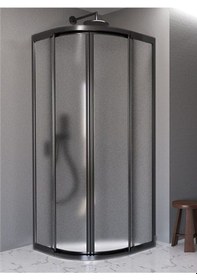 Resim Nokta Duşakabin Teknesiz Oval Duşakabin Plastik Camlı Siyah Profilli Şeffaf 