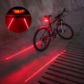 Resim Mükellef Teknoloji Profesyonel Bisiklet Arka Stop Lambası | 5 LED + 2 Lazer Şeritli Güvenlik Uyarı Işığı | Pilli Fren Lambası MTB ve Yol Bisikleti Arka Feneri 