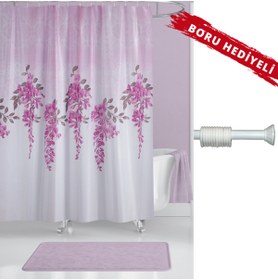 Resim MR DEER Fuşya Banyo Perdesi 180x200cm Askı Hediyeli Banyo Duş Perdesi, Pembe Renk Sümbül Banyo Perdesi 