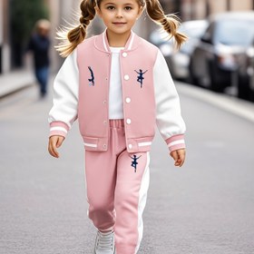 Resim Kızlar için Beyzbol Kıyafeti 2 Parça Set: 2 Baskılı Günlük Pantolon & Rahat Astarlı Takım Ceketi - %100 , Makinede Yıkanabilir, Düğmeli Beyzbol Yaka, Uzun Kollu - Okul ve Spor için Mükemmel, Temel Dış Mekan Seti, Dış Mekan için Mükemmel 