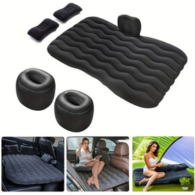 Resim Araç Arka Koltuğu için PVC Şişme Hava Yatağı - Taşınabilir Otomatik Şişen Uyku Pedi, Tek Kişilik, Dikdörtgen Şekil, Seyahat için, Dolgu Torbası Dahil, Tamir Seti Gerekmez 
