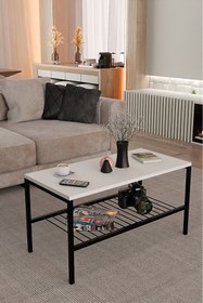 Resim steel desing Metal Ayaklı Dikdörtgen Orta Sehpa 90x40 cm | Alt Raflı Modern Ofis ,Salon & Oturma Odası Sehpası 