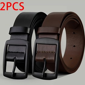 Resim 2 adet Lüks Suni Deri Kemer Erkekler için - Siyah ve Kahverengi Metal Pin Tokalı, Yüksek Kaliteli Tasarımcı Bel Kemerleri, Kasa Stili, Büyük Beden Mevcut, Kasa Bel Giyim | Şık Aksesuar | Dayanıklı Suni Deri, Büyük Beden Kemerler 