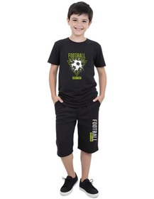 Resim 3'lü Never-skater-football Baskılı Erkek Çocuk Kısa Kollu Çift Cepli Kapri Alt-üst Takım Çok Renkli 