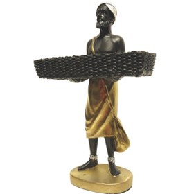 Resim Home Styleast Dekoratif Rattan Örgü Sepetli Afrikalı Hintli Adam Biblo Figür Heykel 