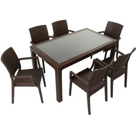 Resim Depootoptan Mandella Elit Rattan 90 x 150 CM Elit Koltuk Camlı Masa Takımı Kahvere 