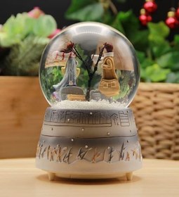 Resim Kış Masalı Gri Sevgili Kar Küresi Otomatik Müzikli & Işıklı (orta Boy) KuşkarNM872 